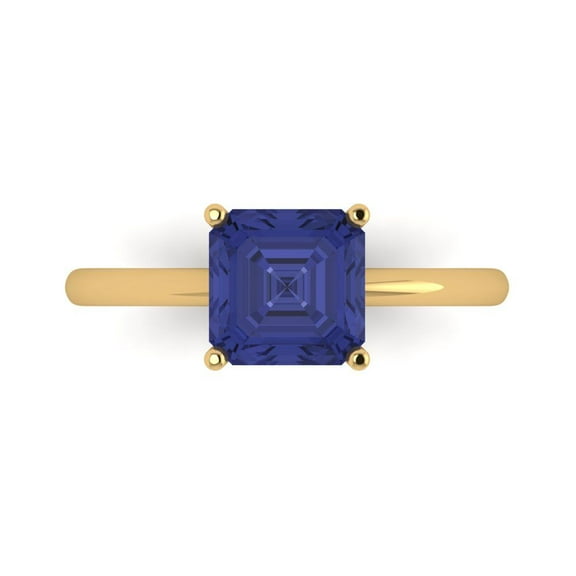 2 ct Asscher Cut Simulated Tanzanite Solitaire Engagement Ring for Women in 14K Yellow Gold