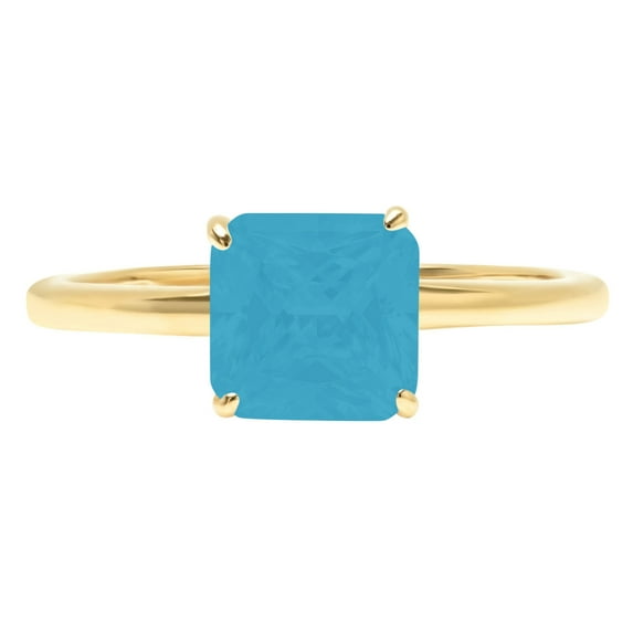 2 ct Asscher Cut Simulated Turquoise Solitaire 14K Yellow Gold Womens Engagement Ring