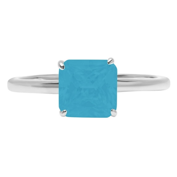 2 ct Asscher Cut Simulated Turquoise Solitaire 18K White Gold Womens Engagement Ring