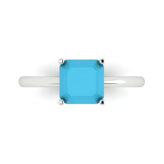 Clara Pucci 14K White Gold 2ct Turquoise Solitaire Ring for Women