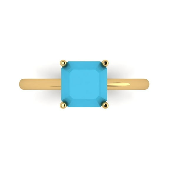 2 ct Asscher Cut Simulated Turquoise Solitaire Engagement Ring for Women in 18K Yellow Gold