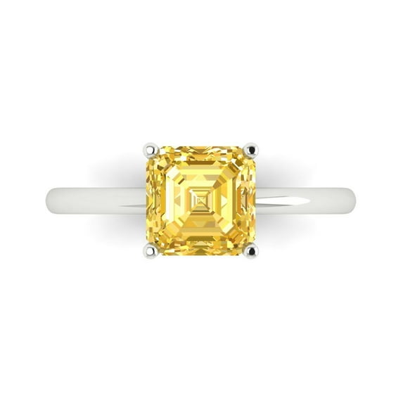 2 ctw Solitaire Anniversary Ring for Women | Asscher Cut Simulated Yellow Diamond | Hyperallergenic Solid 18K White Gold