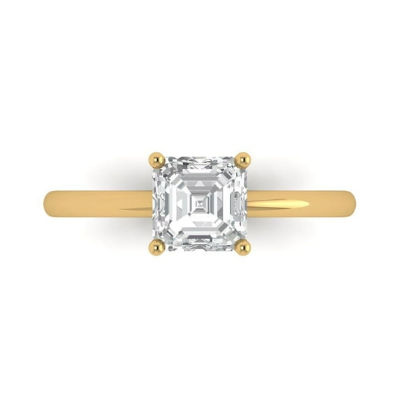 2 ct Asscher Cut White Sapphire Solitaire 18K Yellow Gold Womens Engagement Ring