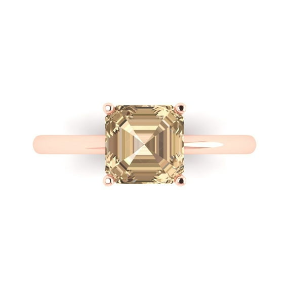 2 ct Asscher Cut Yellow Moissanite Solitaire Engagement Ring for Women in 18K Rose Gold