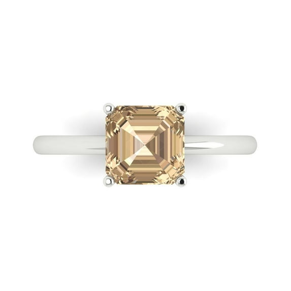 2 ct Asscher Cut Yellow Moissanite Solitaire Engagement Ring for Women in 18K White Gold