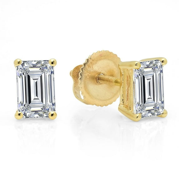 2 ct Brilliant Emerald Cut Solitaire Studs Conflict free Natural Certified Diamond Clarity VS1-VS2 Color G-H 14K Yellow Gold Earrings Screw back