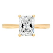 CLARA PUCCI 2 ct Brilliant Emerald Cut Synthetic White Sapphire 14k Yellow Gold Solitaire Ring SZ 4.75
