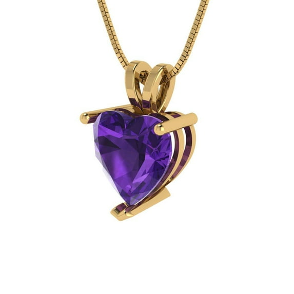 2 ct Brilliant Heart Cut Solitaire Natural Amethyst 14k Yellow Solid Gold Everyday Affordable Designer Necklace Pendant with 16" Chain