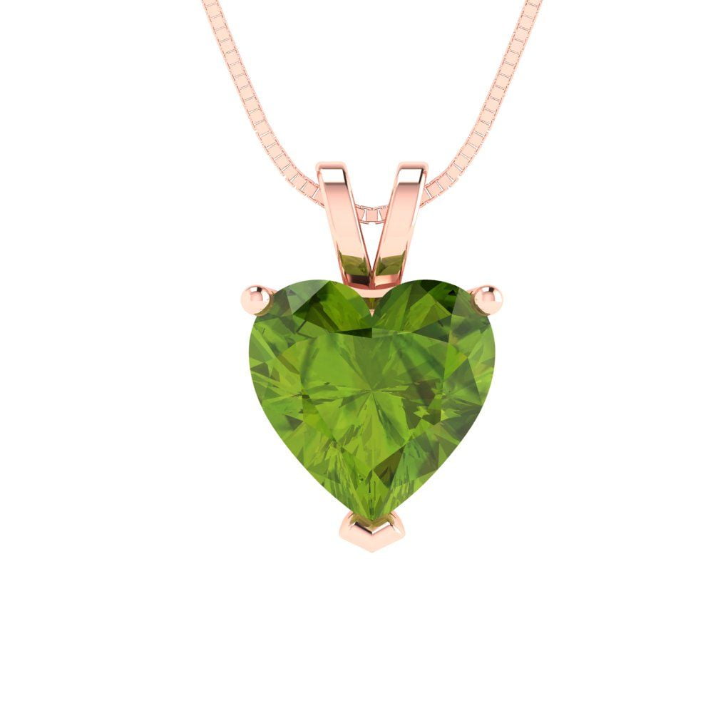 2 ct Brilliant Heart Cut Solitaire Natural Peridot 14k Rose Gold Pendant  with 16