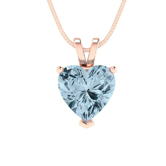 2 ct Brilliant Heart Cut Solitaire Natural Sky Blue Topaz 14k Rose Gold Pendant with 16" Chain