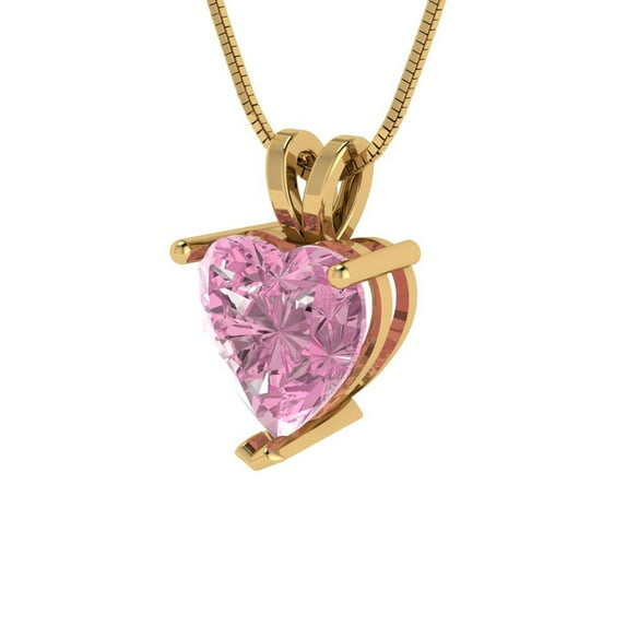 2 ct Brilliant Heart Cut Solitaire VVS1 Genuine Pink Zircon Solid 14k Yellow Solid Gold Everyday Affordable Designer Necklace Pendant with 16" Solid Gold Chain by Clara Pucci
