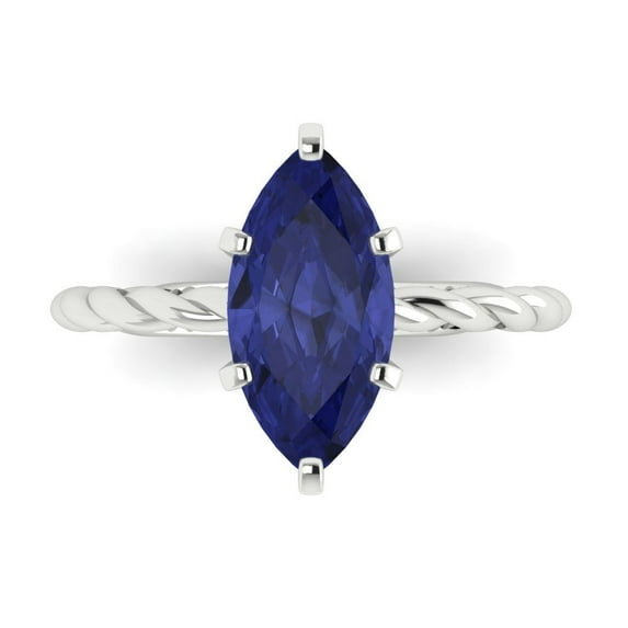 Solitaire Engagement Ring for Women - 2ct Simulated Tanzanite in 14K White Gold Promise Ring