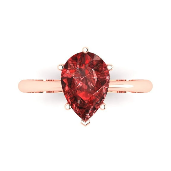 Solitaire Engagement Ring for Women - 2ct Natural Garnet in 14K Rose Gold Promise Ring