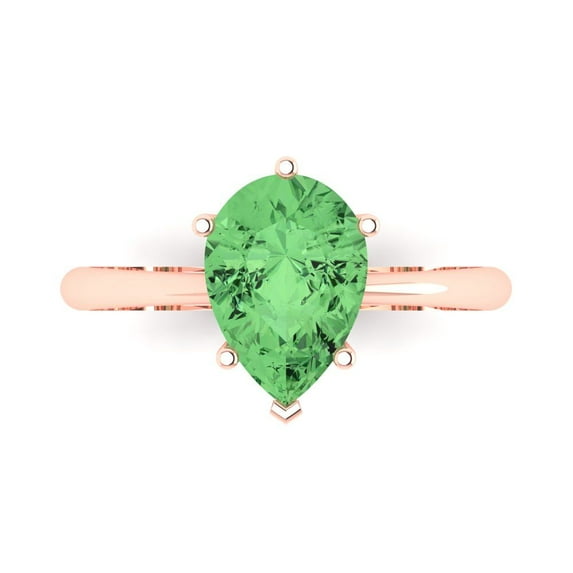 Solitaire Engagement Ring for Women - 2ct Simulated Green Diamond in 18K Rose Gold Promise Ring