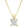 thumbnail image 1 of 2 ct Brilliant Princess Cut Solitaire Synthetic White Sapphire 14k Yellow Gold Pendant with 16" Chain, 1 of 6