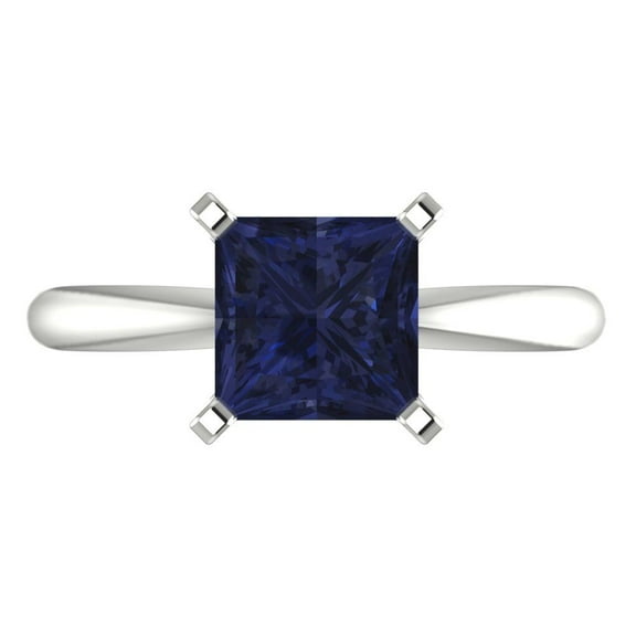 Solitaire Engagement Ring for Women - 2ct Simulated Blue Sapphire in 14K White Gold Promise Ring