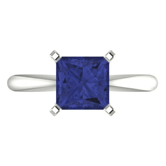 Solitaire Engagement Ring for Women - 2ct Simulated Tanzanite in 18K White Gold Promise Ring