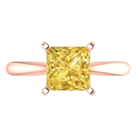 Solitaire Engagement Ring for Women - 2ct Simulated Yellow Diamond in 14K Rose Gold Promise Ring