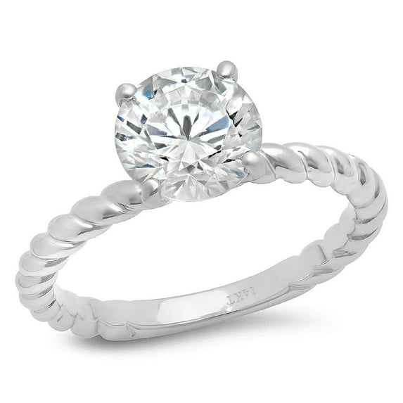 2 ct Brilliant Round Cut Genuine Cultured Diamond VS1-VS2 I-J 14K White Gold Solitaire Promise Wedding Statement Engagement Designer Ring size 3.5