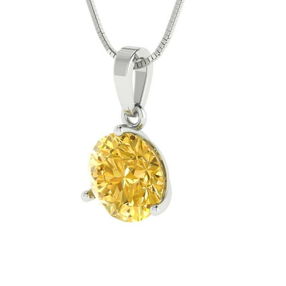 2 ct Brilliant Round Cut Solitaire Natural Citrine 14k White Solid Gold Everyday Affordable Designer Necklace Pendant with 16" Chain