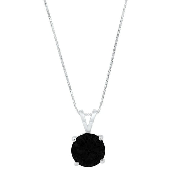 2 ct Brilliant Round Cut Solitaire Natural Onyx 18K White Gold Pendant with 18" Chain