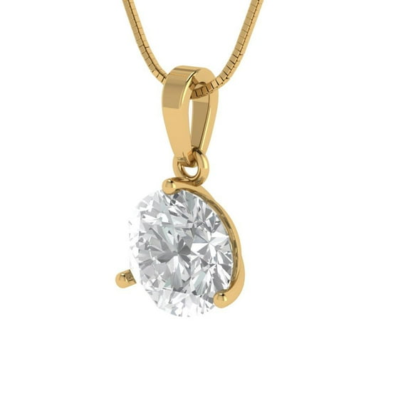2 ct Brilliant Round Cut Solitaire Zircon 14k Yellow Solid Gold Everyday Affordable Designer Necklace Pendant with 16" Chain