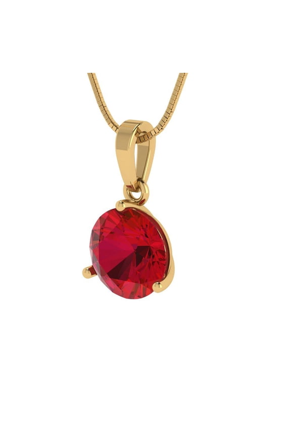 2 ct Brilliant Round Cut Solitaire Ruby 14k Yellow Solid Gold Everyday Affordable Designer Necklace Pendant with 18" Chain