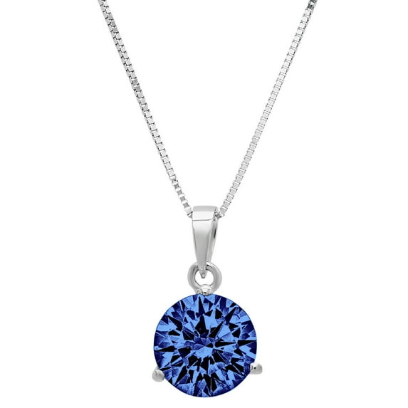 2 ct Brilliant Round Cut Solitaire Simulated Tanzanite 14k White Gold Pendant with 16" Chain