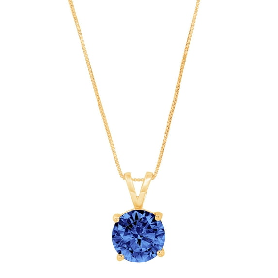 2 ct Brilliant Round Cut Solitaire Simulated Tanzanite 18K Yellow Gold Pendant with 16" Chain