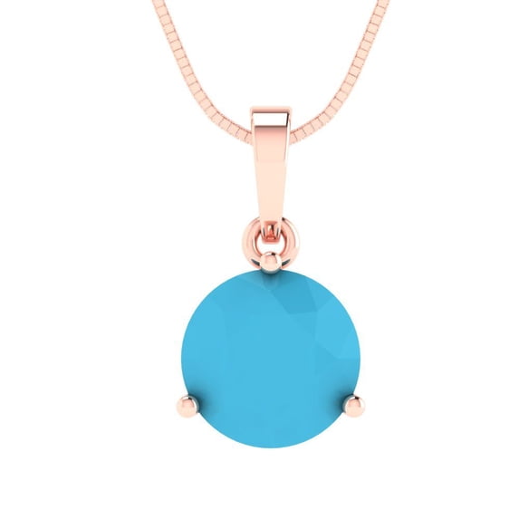 2 ct Brilliant Round Cut Solitaire Turquoise 14k Rose hypoallergenic Solid gold Designer Everyday Affordable Dainty Necklace Pendant with 16" Chain