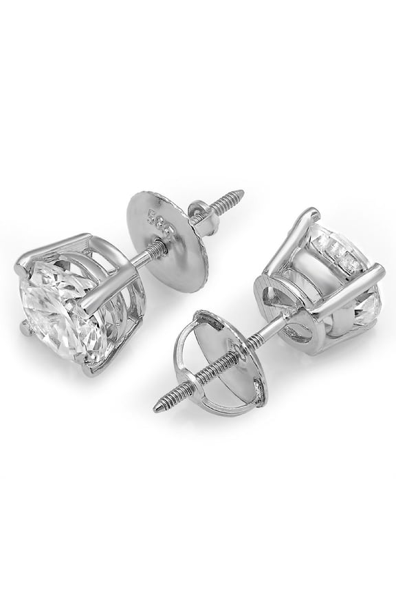 2 ct Brilliant Round Cut Solitaire Studs Clear Simulated Diamond 14K White Gold Earrings Screw back