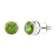 thumbnail image 1 of 14K Solid Gold Screw Back Stud Earrings for Women | 2 cttw Round Cut Natural Peridot | White Gold, 1 of 5