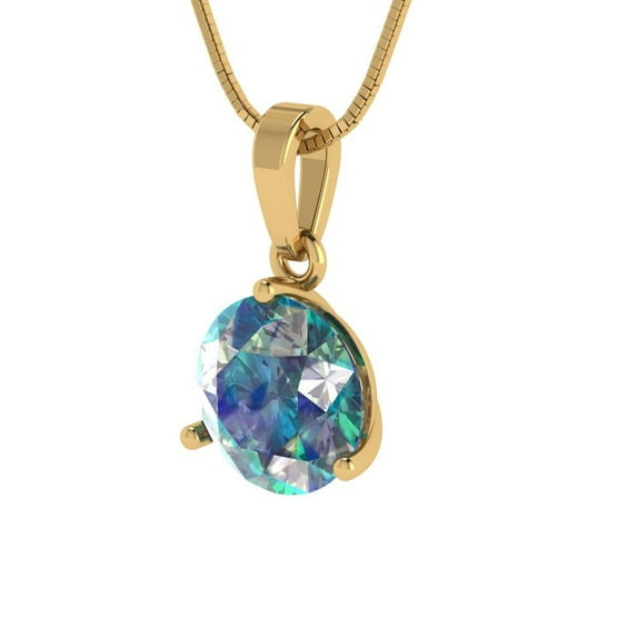 2 ct Brilliant Round Cut Solitaire VVS1 Genuine Blue Moissanite Solid 14k Yellow Solid Gold Everyday Affordable Designer Necklace Pendant with 18" Solid Gold Chain by Clara Pucci