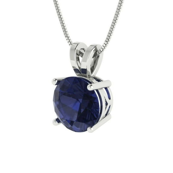 2 ct Brilliant Round Cut Solitaire VVS1 Genuine Blue Sapphire Solid 14k White Solid Gold Everyday Affordable Designer Necklace Pendant with 18" Solid Gold Chain by Clara Pucci