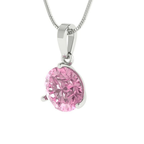 2 cctw Simulated Pink Diamond White Gold Plated Pendant with 16" Box Chain (8.0mm, Round Cut)
