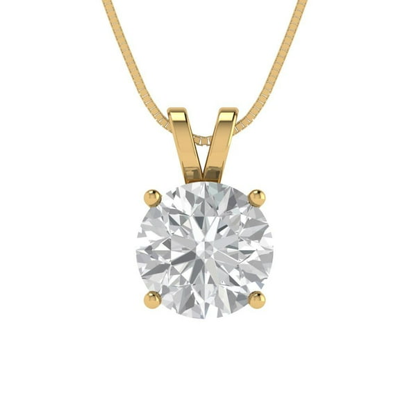 2 cctw White Sapphire Yellow Gold Plated Pendant with 18" Box Chain (8.0mm, Round Cut)