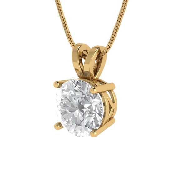 2 ct Brilliant Round Cut Solitaire Zircon 18K Yellow Solid Gold Everyday Affordable Designer Necklace Pendant with 16" Chain