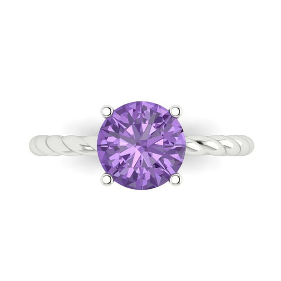 Solitaire Engagement Ring for Women - 2ct Simulated Alexandrite in 14K White Gold Promise Ring