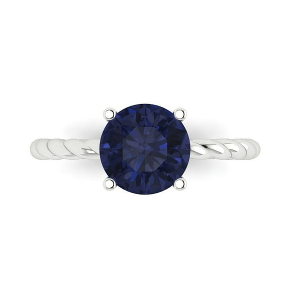 Solitaire Engagement Ring for Women - 2ct Simulated Blue Sapphire in 14K White Gold Promise Ring