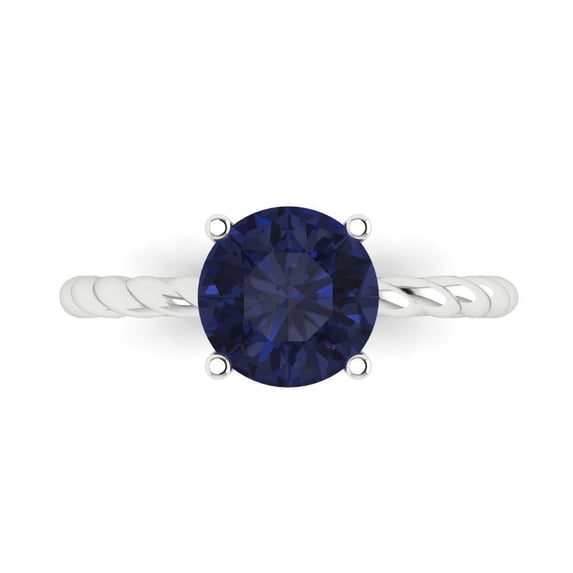 Solitaire Engagement Ring for Women - 2ct Simulated Blue Sapphire in 14K White Gold Promise Ring