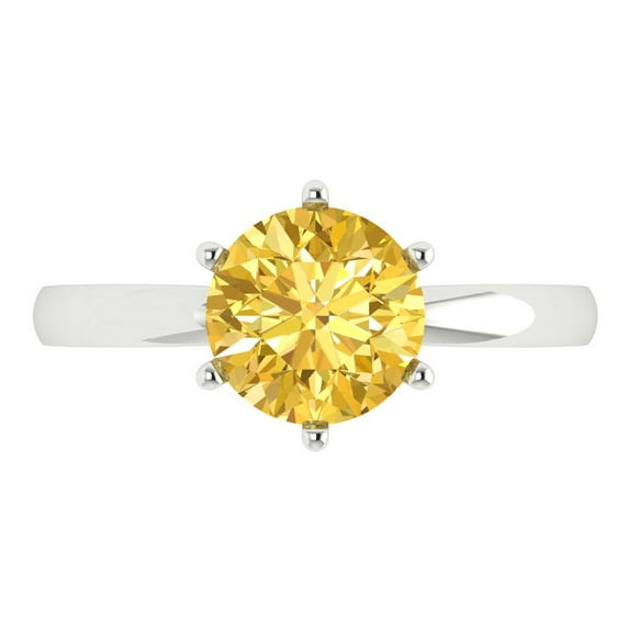 Solitaire Engagement Ring for Women - 2ct Natural Citrine in 14K White Gold Promise Ring