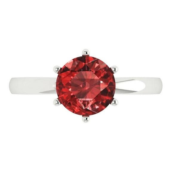 Solitaire Engagement Ring for Women - 2ct Natural Garnet in 14K White Gold Promise Ring