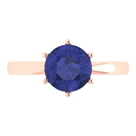Solitaire Engagement Ring for Women - 2ct Simulated Tanzanite in 18K Rose Gold Promise Ring