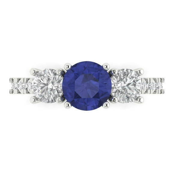 Three-Stone Engagement Ring for Women - 1.97ct Simulated Tanzanite in 18K White Gold Promise Ring