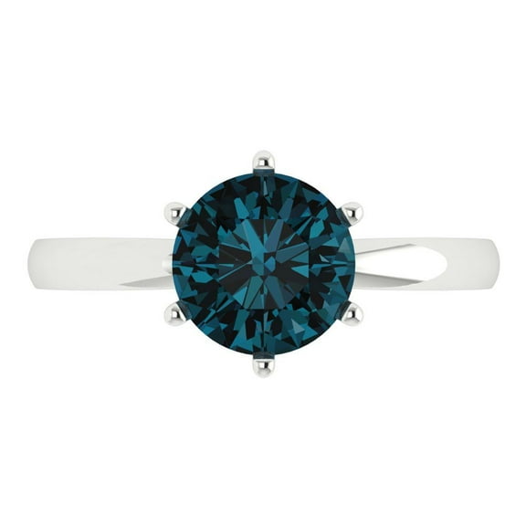 Solitaire Engagement Ring for Women - 2ct Natural London Blue Topaz in 18K White Gold Promise Ring
