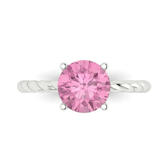 Solitaire Engagement Ring for Women - 2ct Simulated Pink Diamond in 18K White Gold Promise Ring
