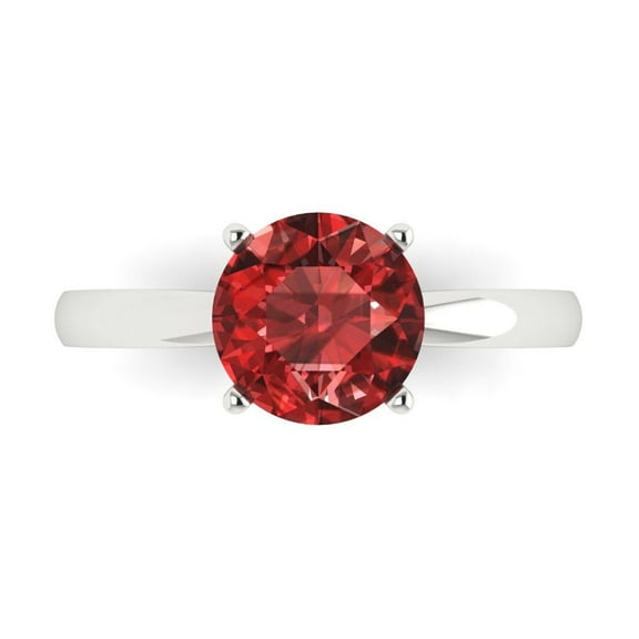 Solitaire Engagement Ring for Women - 2ct Natural Garnet in 18K White Gold Promise Ring