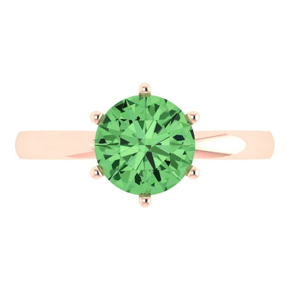 Solitaire Engagement Ring for Women - 2ct Simulated Green Diamond in 14K Rose Gold Promise Ring