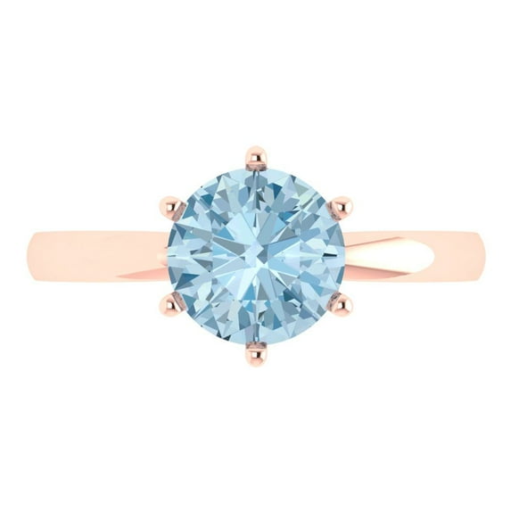 Solitaire Engagement Ring for Women - 2ct Natural Aquamarine in 14K Rose Gold Promise Ring