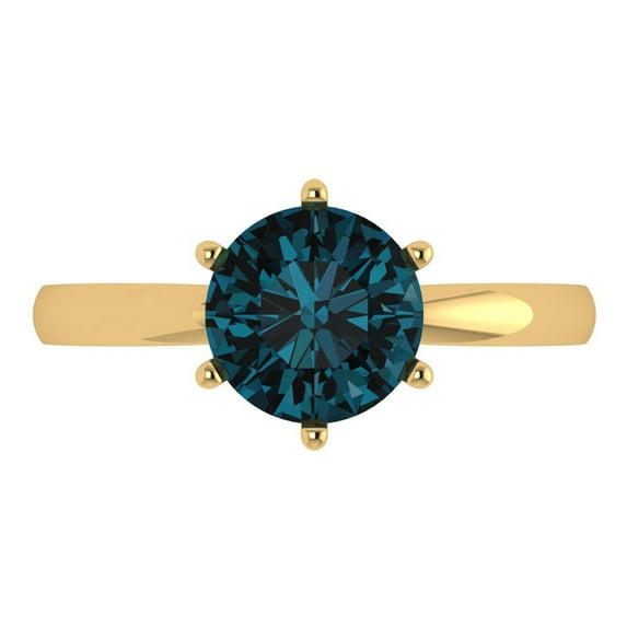 Solitaire Engagement Ring for Women - 2ct Natural London Blue Topaz in 14K Yellow Gold Promise Ring